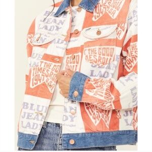 Wrangler Denim Jacket Let The Good Times Roll button down  size small NWT
